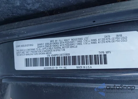 2009 Subaru Outback 2.5I from USA, damaged, VIN 4S4BP61C097319009